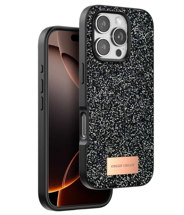 Onegif iPhone 16 Pro Max Bright Simli Kapak - Siyah