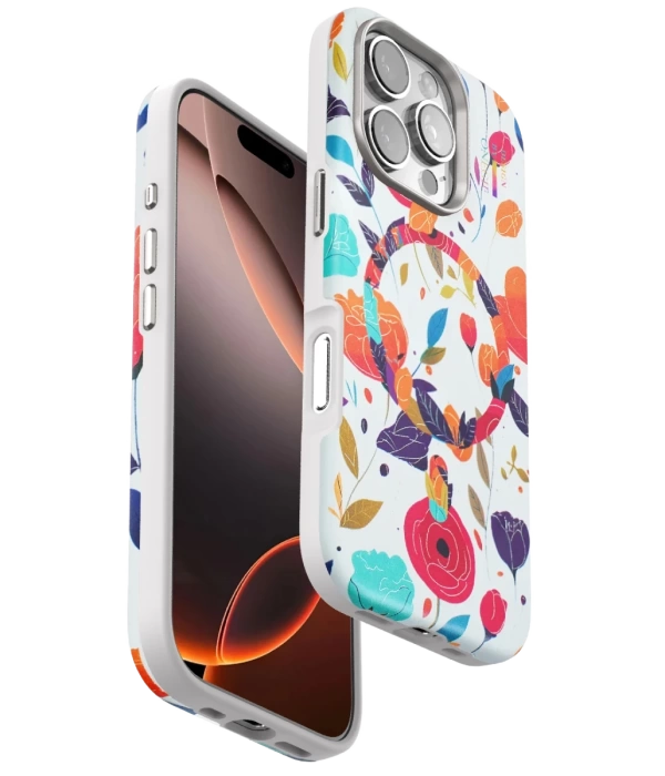 Onegif iPhone 16 Pro Max Flower Series Magsafe Kapak - Beyaz