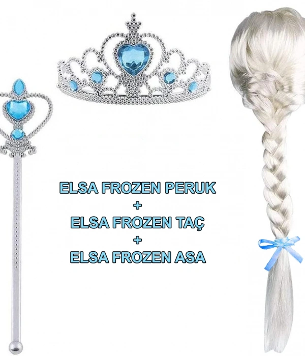 Örgülü Karlar Ülkesi Frozen Elsa Peruğu Tacı Ve Sopası Çocuk Boy