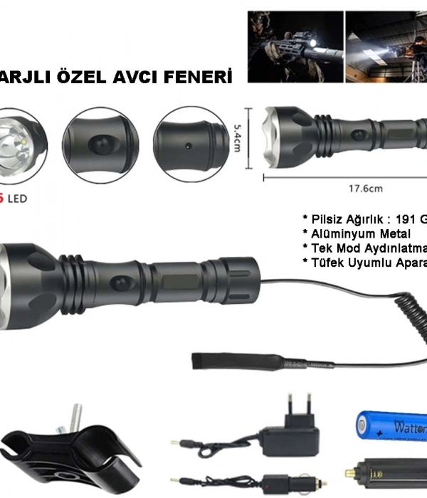 Orjinal 600 Lümen Tx6 Şarjlı Özel Avcı Feneri  Wt-253