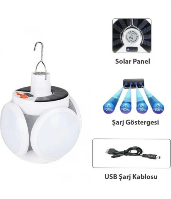 P-038 Solar Güneş Enerji Ve Usb Sarjli 5 Kanatlı