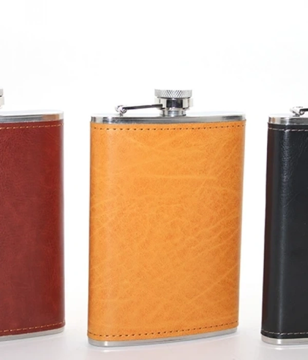 Paslanmaz Çelik Tekli 9 Oz Derili Matara  Alk2662