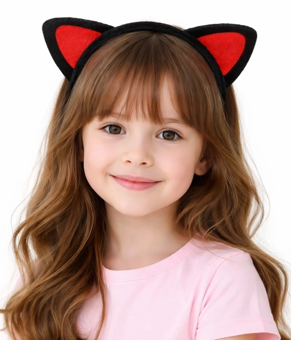 Peluş Kedi Kulak Taç Kırmızı Siyah – Çocuk Parti  Kostüm Tacı