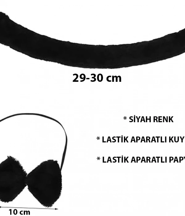 Peluş Siyah Renk Kuyruk Ve Papyon Yetişkin Çocuk Uyumlu
