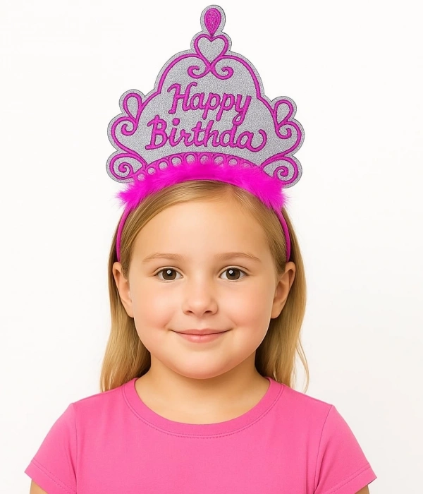 Pembe Happy Birthday Prenses Tacı – Doğum Günü Taç Aksesuarı