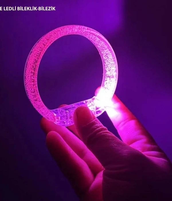 Pembe Led Işıklı Baskı Yapılabilen Pilli Bileklik Bilezik 1,5 Cm Genişlik