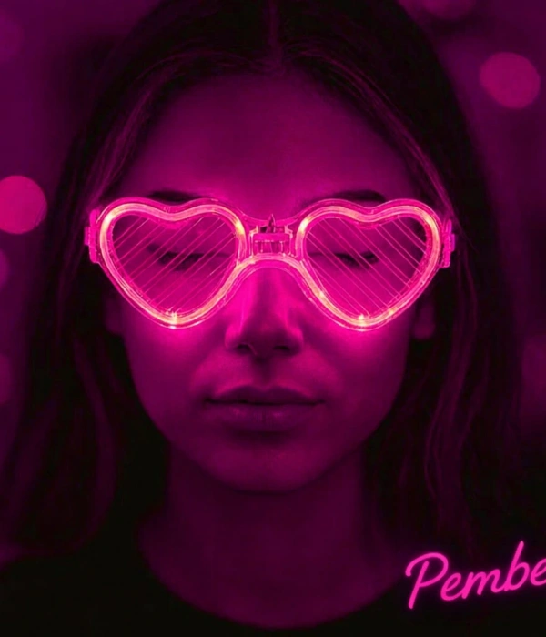 Pembe Led Işıklı Kalp Gözlük – 3 Modlu Parti  Glow Gözlüğü