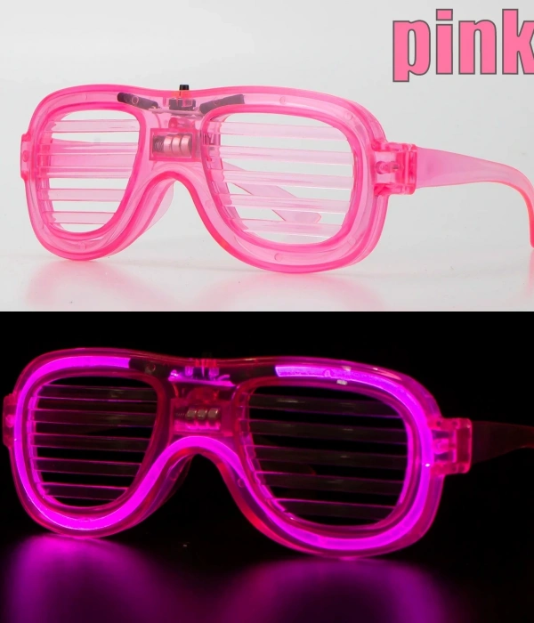 Pembe Led Işıklı Parti Gözlüğü - Neon Glow Şerit Gözlük 3 Modlu