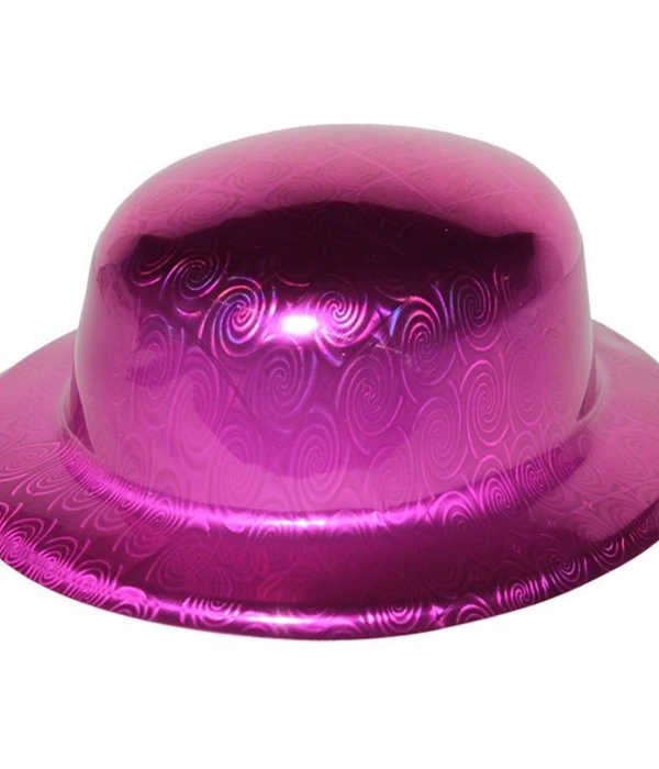 Pembe Renk Hologramlı Plastik Yuvarlak Melon 27x24 Cm