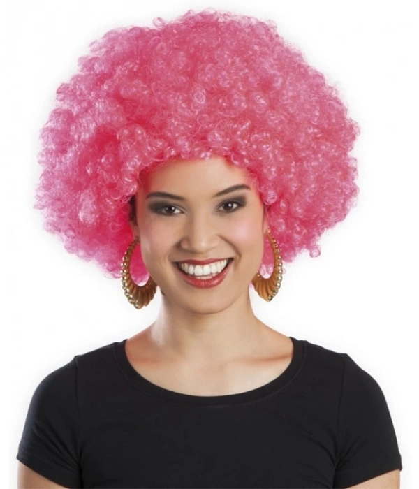 Pembe Renk Kıvırcık Afro Bonus Peruk