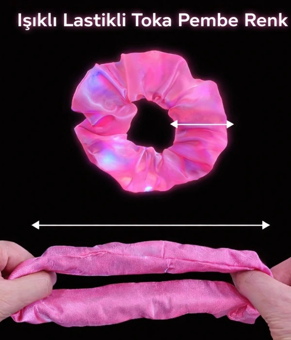 Pembe Renk Led Işıklı Lastikli Saç Tokası - 3 Modlu Festival  Parti Saç Tokası