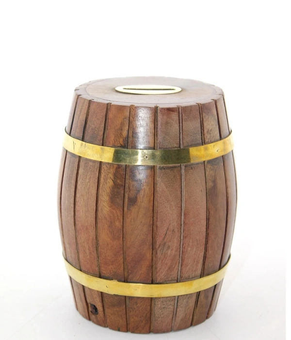 Pirinç Ahşap Fıçı Kumbara 12.5 Cm Wb535