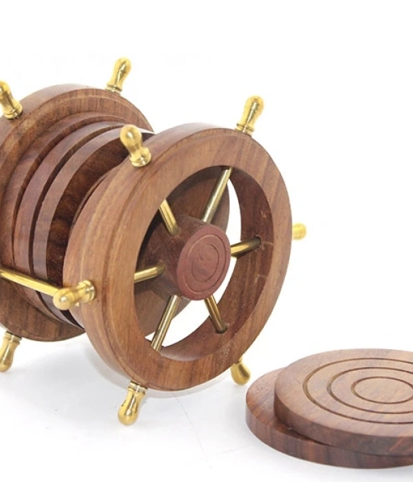 Pirinç Dümenli Ahşap Bardak Altı W720