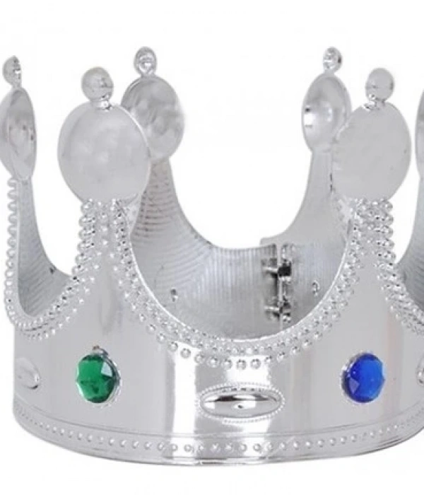 Plastik Kral Tacı Gümüş Renk Çocuk Boy 45 Cm
