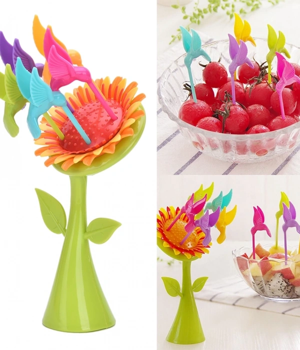 Plastik Meyve Çatal Ayçiçeği 5 Kuşlar Çatal Set