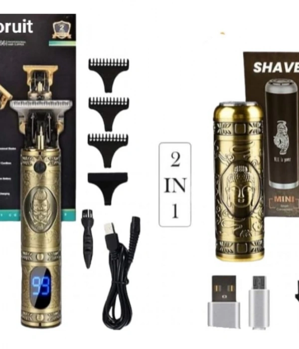 Pro 2 İn 1 Vintage Traş Makinesi Şarjlı Dijital Göstergeli Aliminyum Gövde