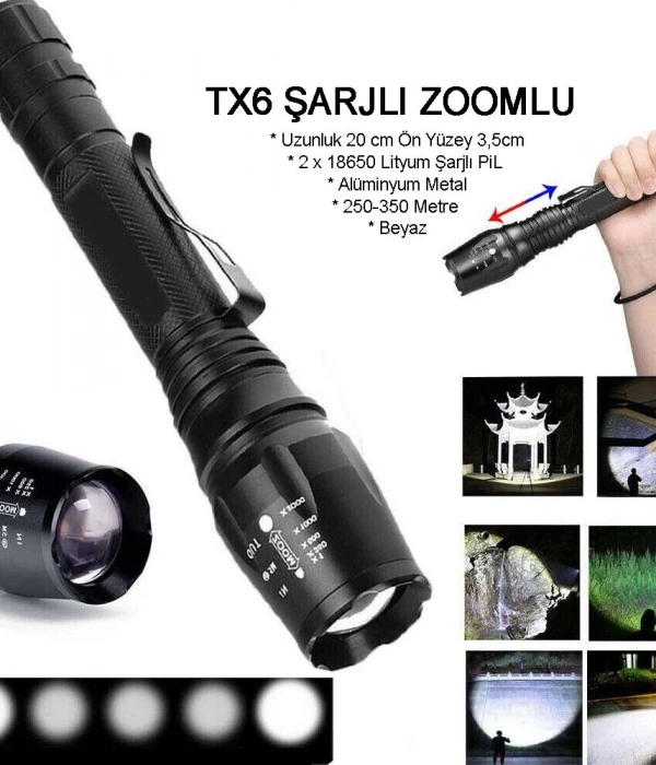 Profesyonel Tx6 Şarjlı Zoomlu El Feneri  Wt-241
