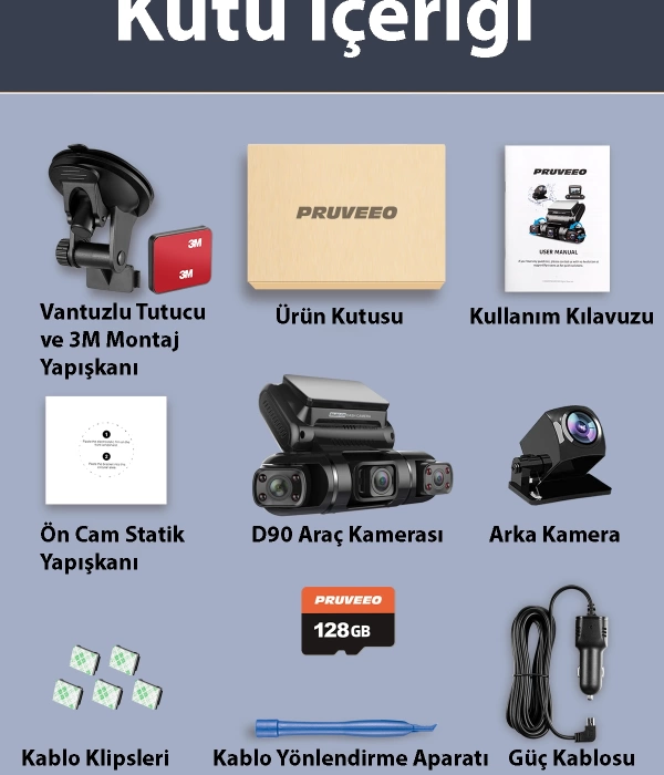 PRUVEEO D90-4CH FHD WI-FI GPS + 128GB SD KART KAME