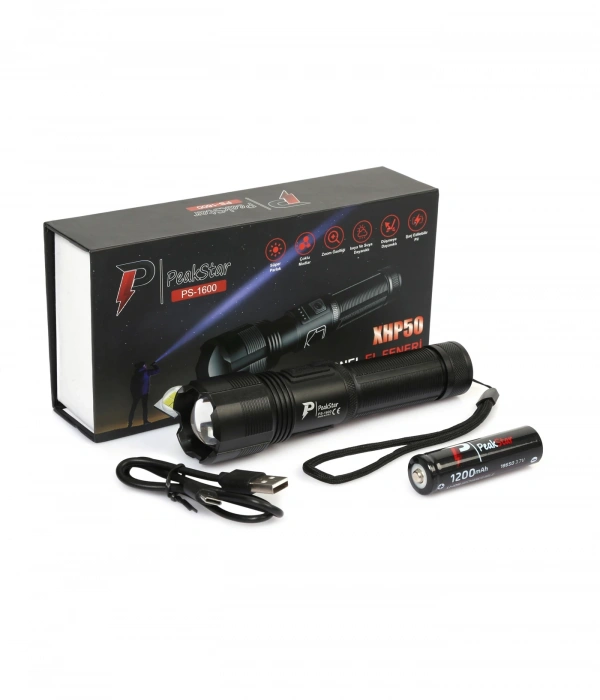 Ps-1600 Süper Parlak Led Zoomlu 5 Mod Su Geçirmez Profesyonel Kamp Bekçi Avcı Feneri