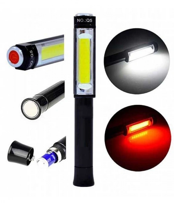 Ps-Q5 Pilli Mıknatıslı Cob Led Çalışma Tamir Kırmızı Işık El Feneri