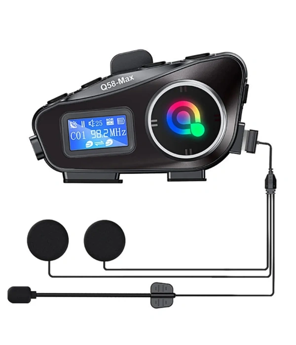 Q58-max Radyolu 2 Kişi Bağlantılı Bluetooth Kask Kulaklık Ekranlı Fenerli Müzik Ve Telsiz Intercom