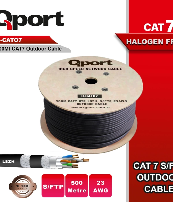 QPORT Q-CATO7 500M CAT7 LSOH S/FTP FULL BAKIR 23AWG SİYAH HALOGEN FREE KABLO