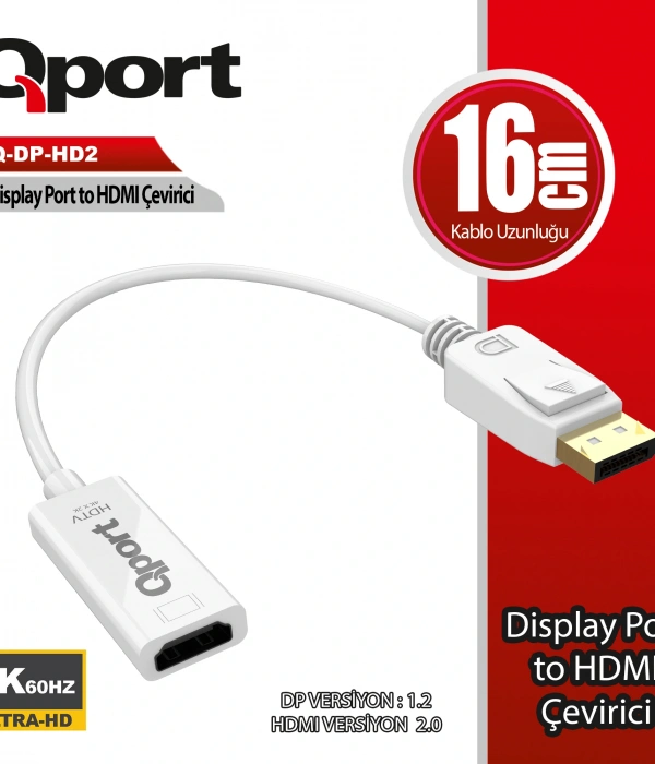 QPORT Q-DP-HD2 DISPLAY PORTUNDAN HDMI CEVIRICI 4K 60HZ