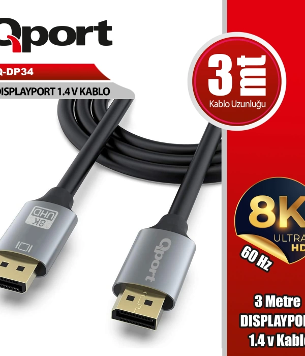 QPORT (Q-DP34) DISPLAY PORT 3 METRE KABLO