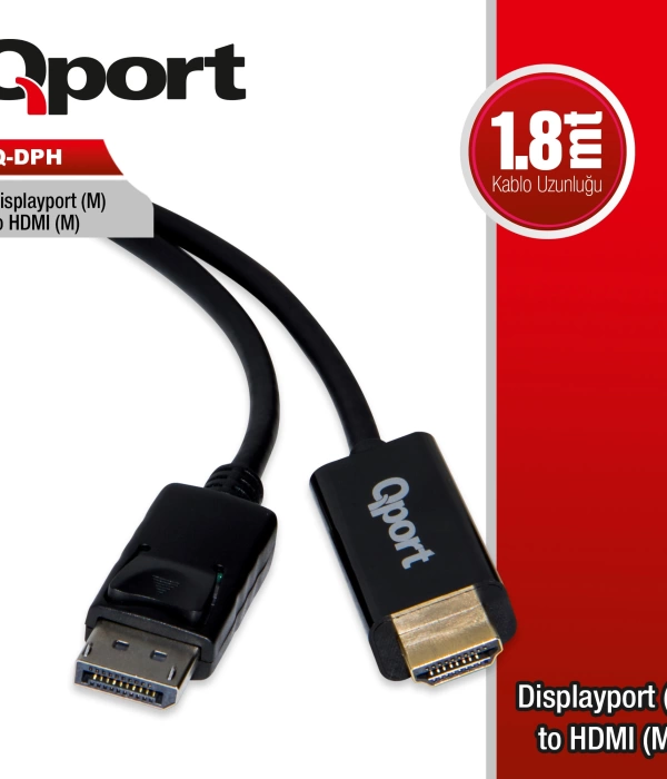 QPORT Q-DPH DISPLAY PORT TO HDMI CEVIRICI 1.8M KABLO