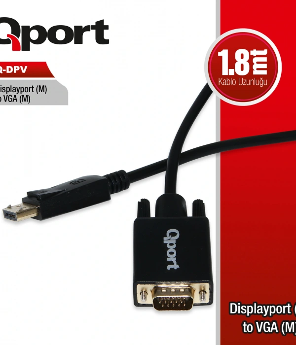 QPORT Q-DPV DISPLAY PORT TO VGA CEVIRICI 1.8M KABLO