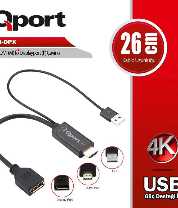 QPORT Q-DPX HDMI(M) TO DISPLAYPORT(F) ÇEVİRİCİ