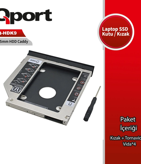 QPORT Q-HDK9 2.5; HDD/SSD UYUMLU CEVIRICI 9.5; OPTIK SATA KIZAK