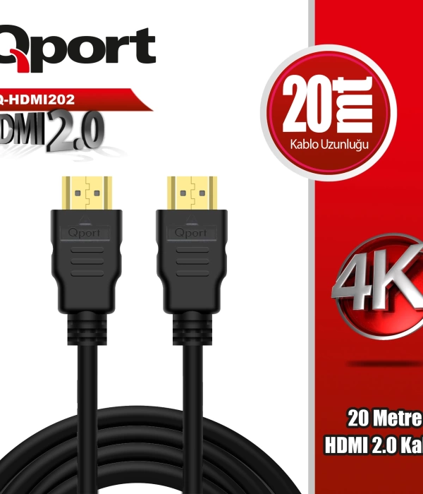 QPORT Q-HDMI202 HDMI 2.0 V ALTIN UÇLU KABLO 20 MT