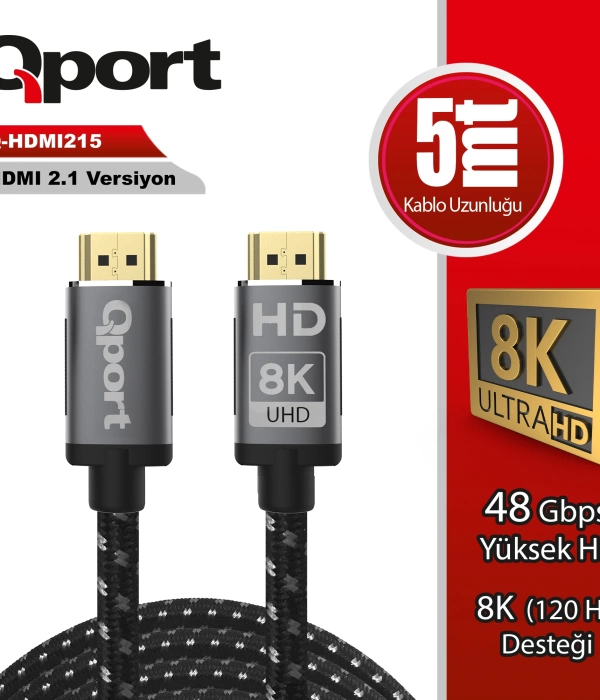 QPORT Q-HDMI215 HDMI 2.1V 8K ALTIN UÇLU KABLO 5 MT KABLO