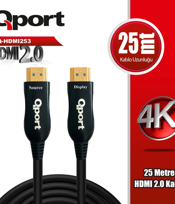 QPORT Q-HDMI253 HDMI 2.0 V ALTIN UÇLU KABLO 25 MT