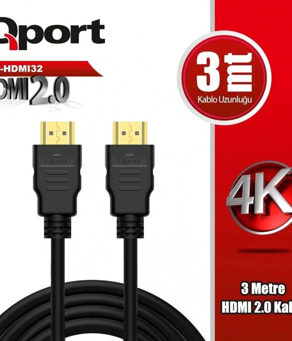 QPORT Q-HDMI32 HDMI 2.0 V ALTIN UÇLU KABLO 3 MT