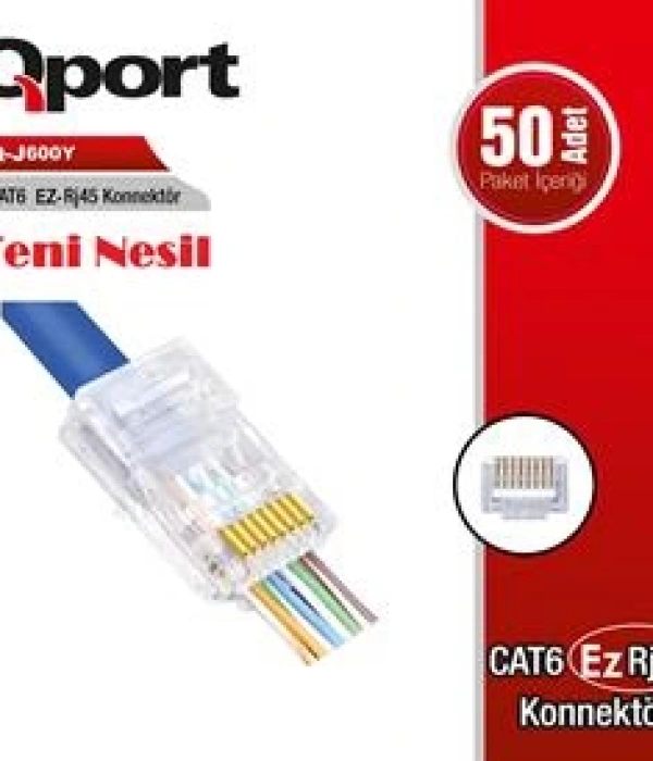 QPORT Q-J600Y CAT6 50 LİK PAKET EZ-RJ45 YENİ NESİL KONNEKTÖR