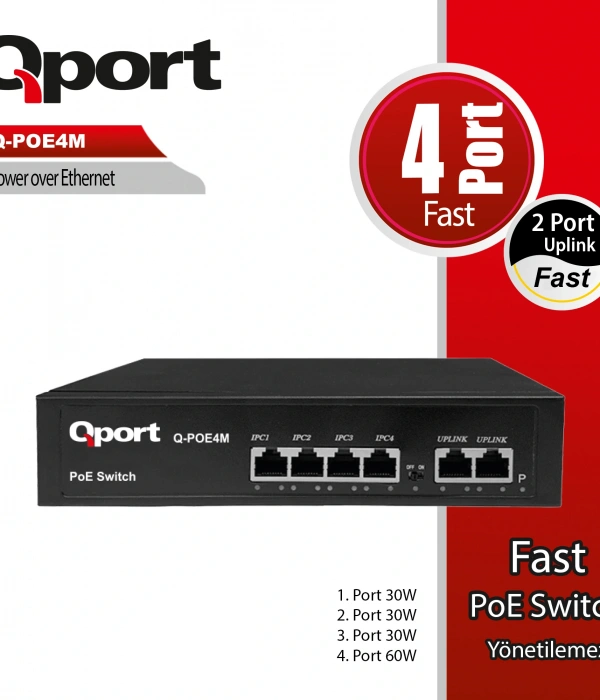QPORT Q-POE4M 4 PORT 10/100 + 2 PORT 10/100 UPLINK POE SWITCH