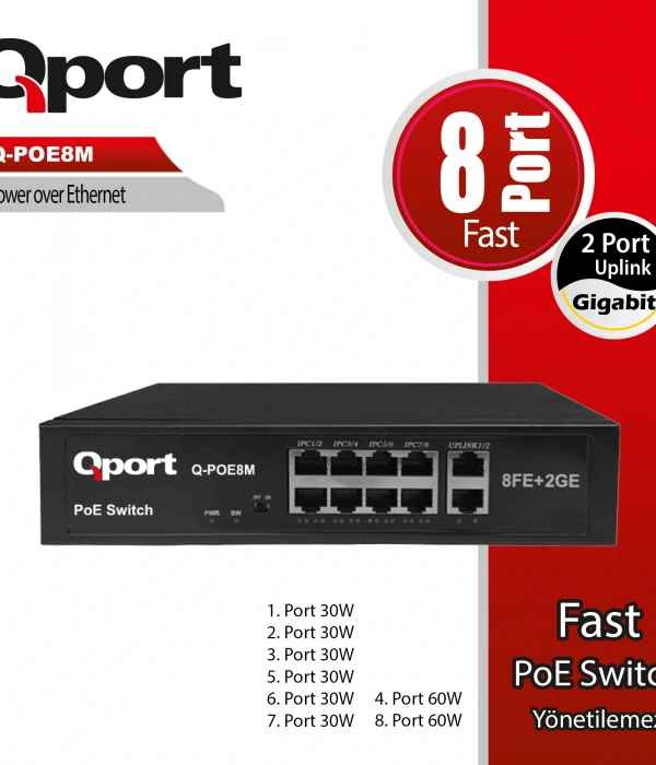 QPORT Q-POE8M 8 PORT 10/100 + 2 PORT 10/100/1000 UPLINK POE SWITCH