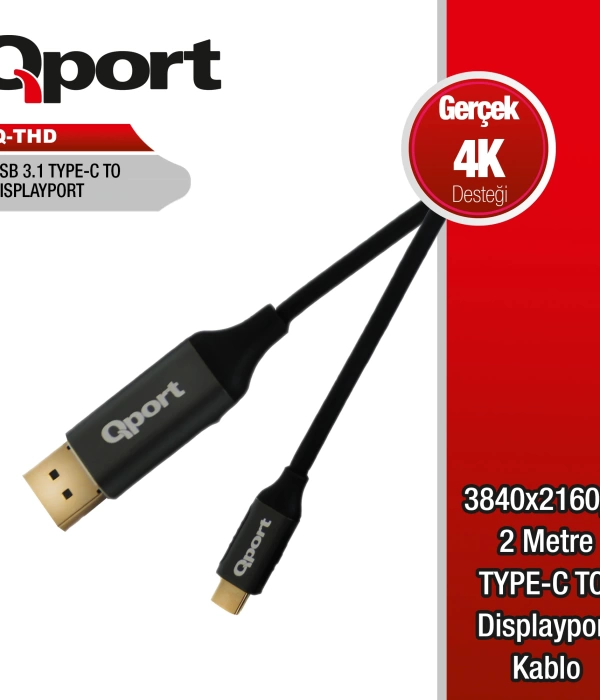 QPORT Q-THD TYPE-C TO DISPLAY PORT 4K 2MT CEVIRICI KABLO