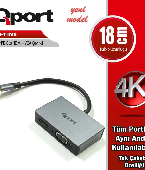 QPORT Q-THV2 TYPE-C TO HDMI/VGA CEVIRICI ADAPTÖR
