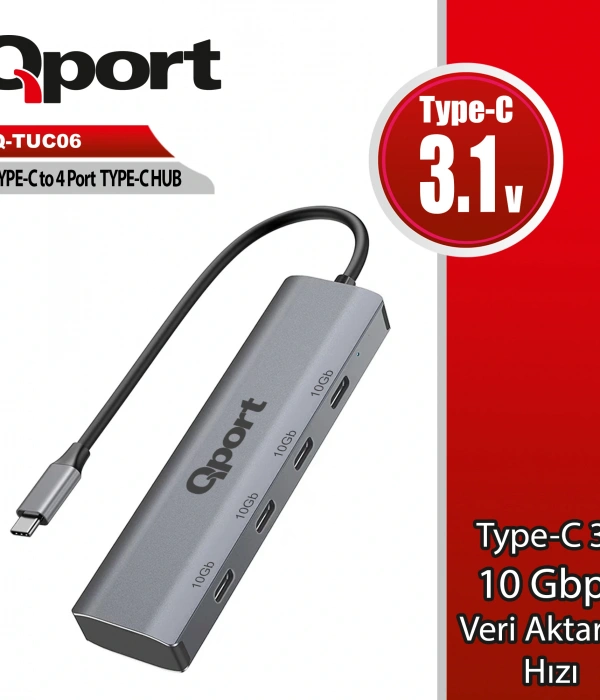 QPORT Q-TUC06 TYPE-C TO 4 PORT TYPE-C COKLAYICI