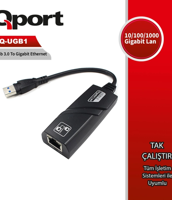 QPORT Q-UGB1 USB3.0 TO 10/100/1000 GB RJ-45 ETHERNET CEVIRICI