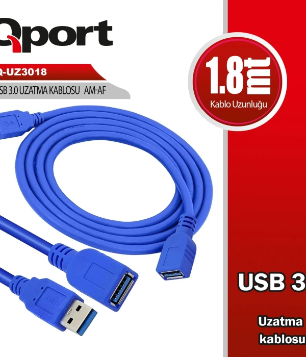 QPORT Q-UZ3018 1.8 METRE USB 3.0 UZATMA KABLOSU