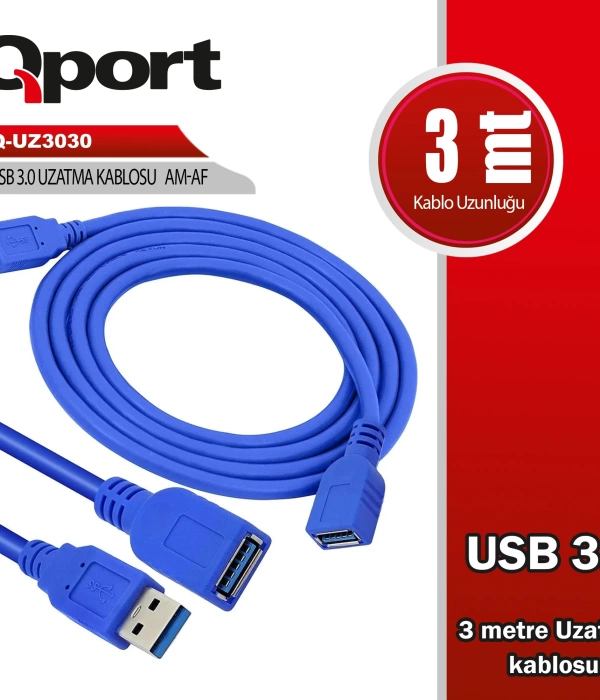 QPORT Q-UZ3030 USB3.0 3MT UZATMA KABLOSU