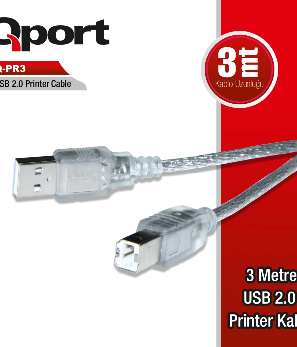 QPORTQ-PR3 USB 2.0 3 METRE PRİNTER KABLOSU