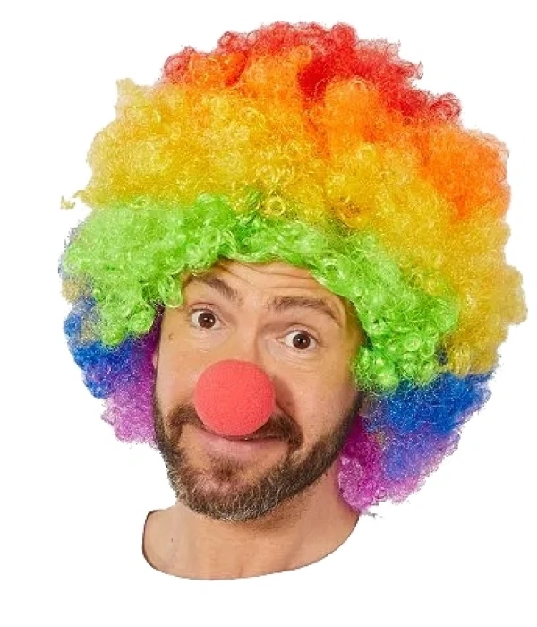 Rengarenk Gökkuşağı Afro Bonus Peruk Ve Kırmızı Renk Sünger Burun 120 Gr