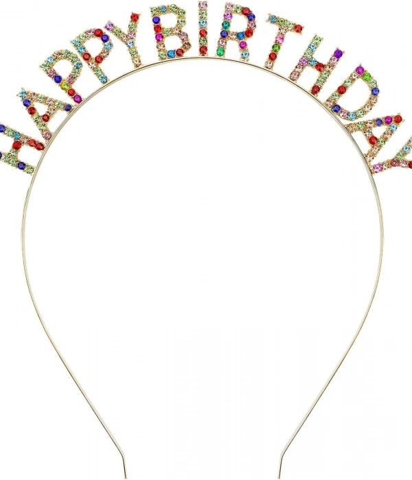 Rengarenk Kristal Taşlı Ekstra Lüks Gümüş Kaplama Happy Birthday Taç 16x17 Cm