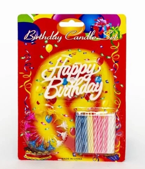 Rengarenk Mumlu Beyaz Happy Birthday Yazılı Doğum Günü Mumu 12 Adet