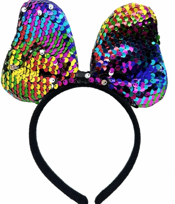 Renk Değiştiren Pullu Payetli Fiyonk Parti Tacı Rengarenk Gümüş Renk 20x16 Cm